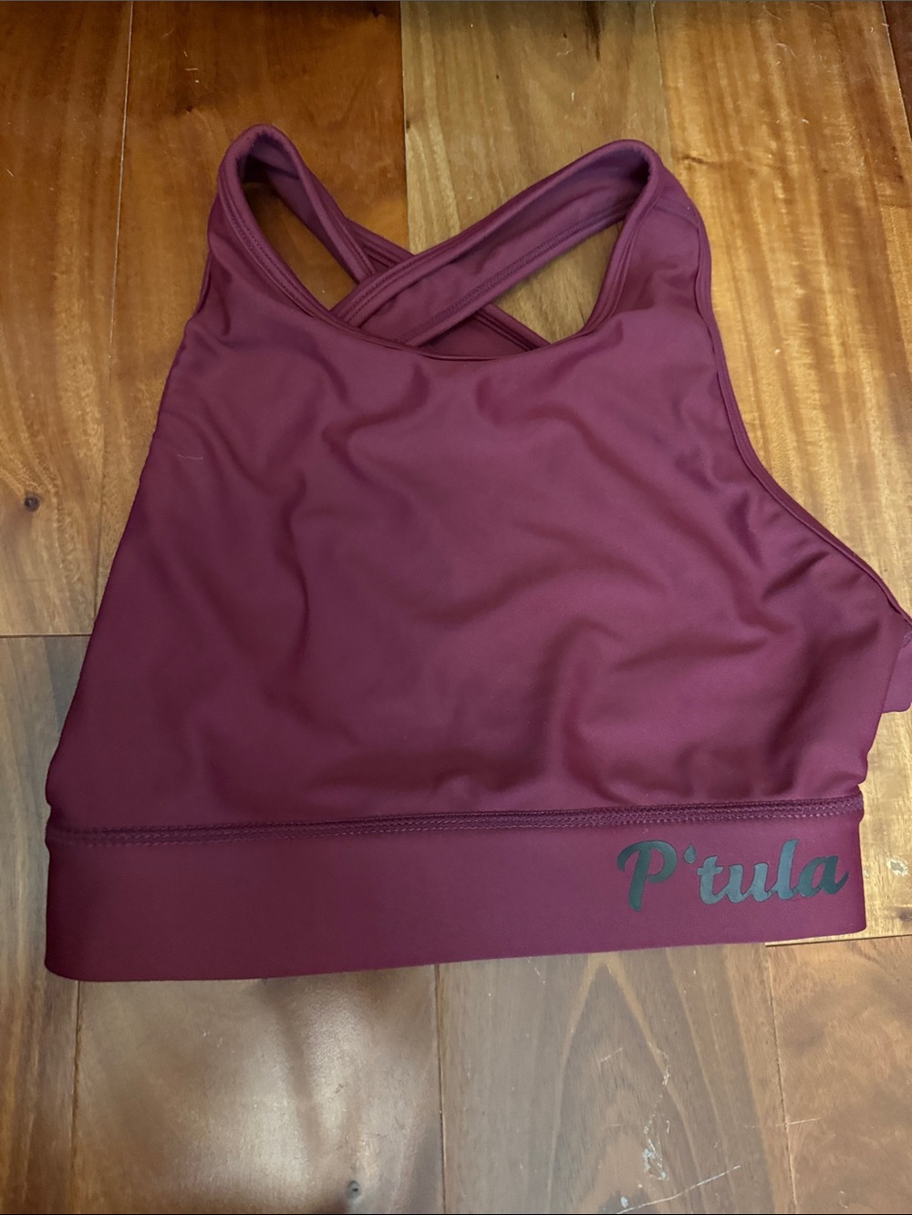 P'tula Burgundy Cross-Back High Neck Sports Bra